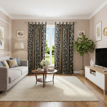  Bedroom Curtains – Pair of Brown Beige Vineyard Window Panels with Tab Tops