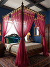 Pair of Maroon Sheer Curtain Panels – Elegant Gold Tab Top Bed Canopy Curtains 84