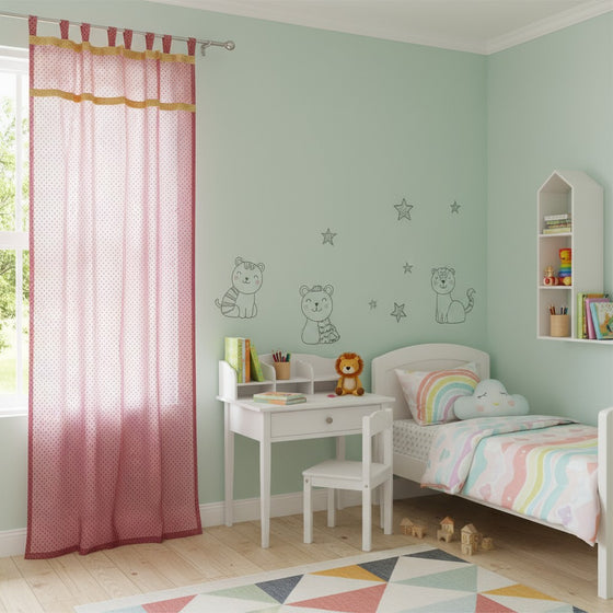 Pair of Maroon Sheer Curtain Panels – Elegant Gold Tab Top Bed Canopy Curtains 84