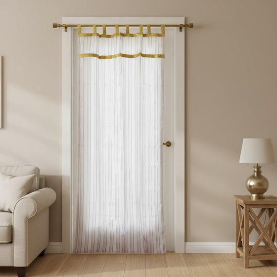 Pair of Boho Sheer Curtains – Purple Striped Drapes with Gold Tabs, Bed Canopy Curtains 84