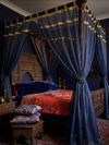 Pair of Sheer Window Curtains – Blue Gold Striped Drapes, Elegant Bed Canopy Curtains