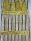 Pair of Sheer Black & White Striped Window Curtains with Gold Tab Top – Elegant Bed Canopy & Home Décor Drapes