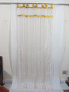 Pair of Boho Sheer Curtains | White Striped Drapes with Gold Tabs & Bed Canopy  84