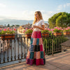 Women’s Pink & Blue Maxi Skirt – Patchwork Boho Hippie Travel Skirt S/M