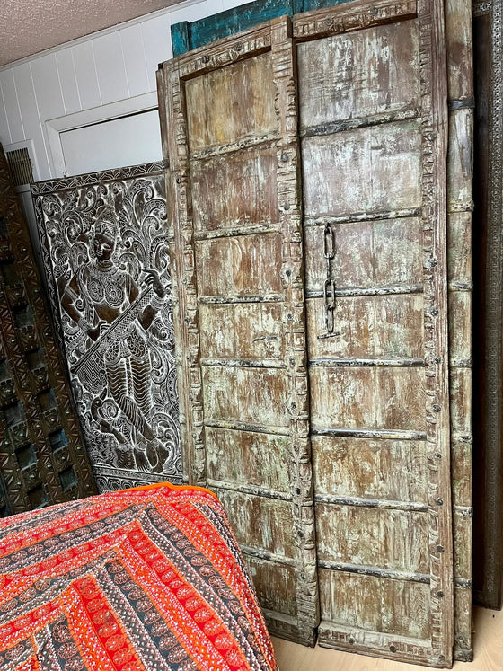 Antique Indian Door Teak Carved Door Shutters 84x44