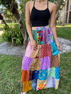 Womens Ice Blue Summer Maxi Skirt, Beach Patchwork Recycle Silk Sari Gypsy Skirts S/M/L