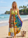 Women’s Boho Hippie Beach Dress – Colorful Deep V Maxi Dress | Fall Bohemian Maxi ML