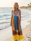 Womens Maxidress, Hawaiaan Sunset Silk Maxi Dress, Colorful Bohemian Dress M/L