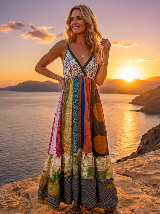 Women’s Hawaiian Sunset Silk Maxi Dress