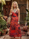 Women’s Red Printed Cotton Maxi Dress – Boho Long Dress for Everyday Style M/L