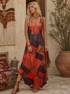 
Women’s Red Patchwork Halter Maxi Dress | Sexy Boho Summer Dress M/L
