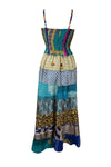 Womens Maxi Strapdress, Mixed Blue Silk Summer Silk Dresses S/M