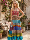 Women’s Cherry Red Silk Summer Maxi Dress – Boho Strap Dress for Beach Vacation S/M