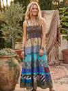 Women’s Strap Dress Multi Ocean Blue Silk Summer Maxi Dress – Boho Beach Vacation Dress S/M