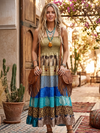 Women’s Yellow Blue Silk Maxi Dress – Boho Summer Maxi Dresses for Women  S/M
