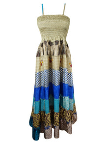  Womens Maxi Dress Yellow Blue Silk Summer Maxi Dresses S/M