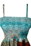 Womens Strap Maxi Dress Blue Printed Silk Tiered Boho Dresses S/M