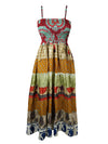 Womens Strap Dress Earthy Red Multicolor Silk Maxi Dresses S/M