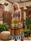 Women’s Earthy Red Multicolor Silk Strap Maxi Dress – Boho Summer Dress  S/M
