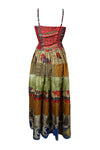 Womens Strap Dress Earthy Red Multicolor Silk Maxi Dresses S/M