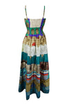 Womens Sundress Green Recycle Silk Tiered Maxi Dresses S/M