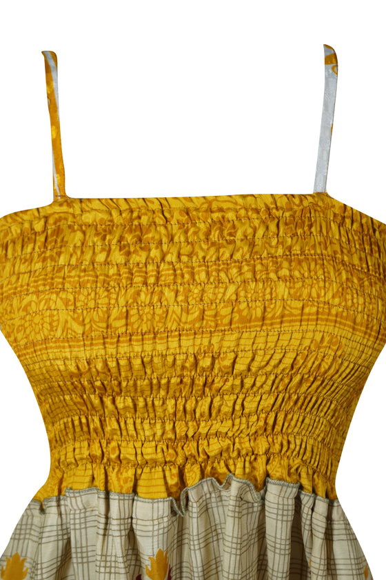 Womens Strap Dress Sunflower Yellow Silk Beach Maxi Dresses S/M
