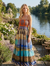 Women’s Saffron Orange Silk Maxi Dress – Boho Summer Dress S/M