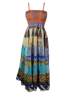 Womens Maxi Dress Saffron Orange Silk Summer Boho Dresses