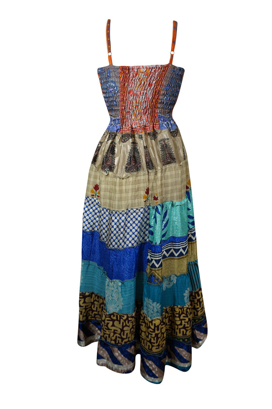 Womens Maxi Dress Saffron Orange Silk Summer Boho Dresses S/M