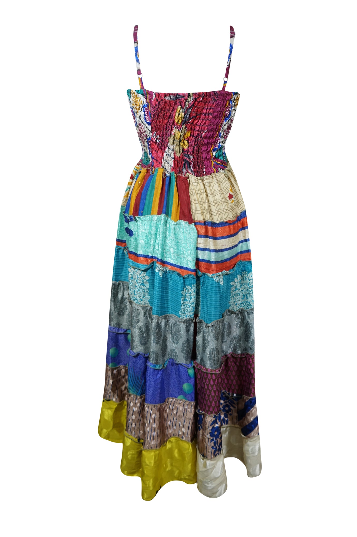 Women’s Silk Maxi Dress – Multi Blue Tiered Beach Dress