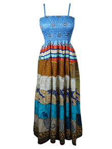  Womens Maxidress, Cobalt Beach Maxi dresses, Recycled Silk Dress S/M