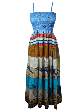 Womens MaxiDress, Cobalt Beach Maxi Dresses, Recycled Silk Dress S/M Womens MaxiDress, Cobalt Beach Maxi Dresses, Recycled Silk Dress S/M
