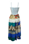 Women Sari Silk Maxi Dress, Navy Blue White Evening Dress, Summer Beach Dress S/M