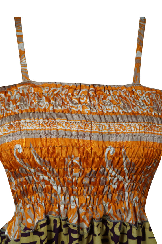 Boho Maxi Dress, Spaghetti Strap Multi Blue Printed Dress, Empire Waist Beach Sundress S/M