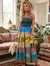 Women’s Yale Blue Maxi Dress | Summer Empire Waist Tiered Beach Sundress S/M