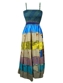  Women Stylish Yale Blue Maxi Dress, Summer Empire Waist Tiered Beach Sundress, S/M