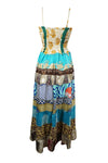 Womens Maxi Strap Dress, Blue Gorgeous Soft Recycle Sari Beach Long Dresses SM