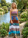 Peony Pink Recycled Silk Maxi Dress for Women | Summer Beach Boho Strap Dress S/M