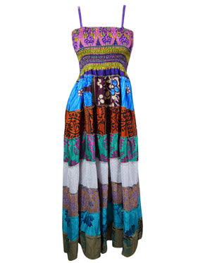 Womens Strap Maxidress, Peony pink Summer Recycle Silk Beach Boho Dresses 