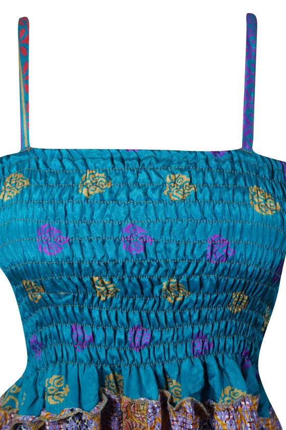 Women Tiered Maxi Dress, Robin Blue Strapdress, Summer Beach Dress S/M