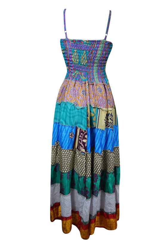 Women Tiered Maxi Dress, Robin Blue Strapdress, Summer Beach Dress S/M