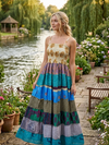 Midsummer Blue Recycled Silk Maxi Dress for Women | Boho Beach Strap Dress S/M