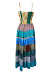 Womens Strap Maxidress, Midsummer Blue Recycle Silk Beach Maxi Dresses S/M