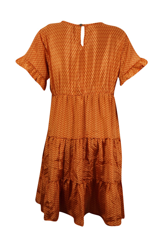 Bohemian Floral Dress, Bright Auburn Recycle Silk Summer Shift Dresses M