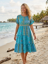 Women’s Arctic Blue Floral Print Summer Short Dress – Flowy Beach Boho Dress M