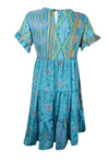 Womens Summer Short Dress, Arctic Blue Floral Print Beach Flowy Dresses M