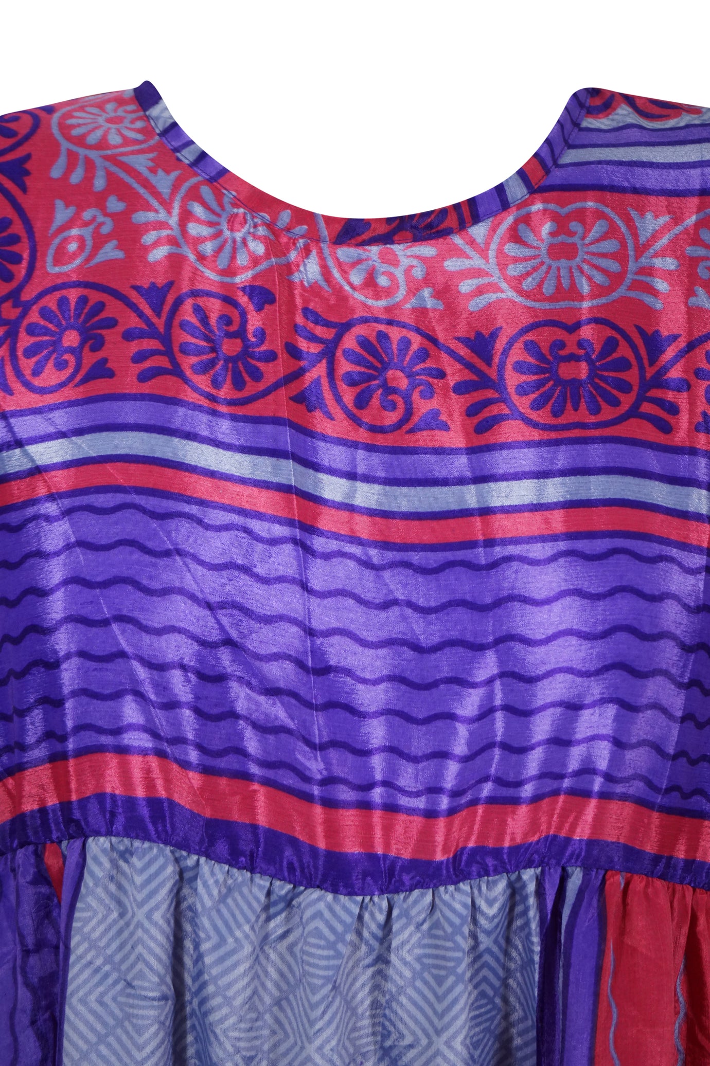Womens Short Shift Dress, Pink Violet Soft Silk Casual Tiered Dresses M