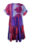 Womens Short Shift Dress, Pink Violet Soft Silk Casual Tiered Dresses M