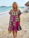 Fuchsia Recycled Silk Short Summer Dress – Women’s Soft Casual Tiered Dress M