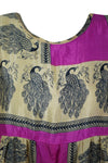 Womens Short Summer Dress, fuchsia Soft Recycle Silk Casual Tiered Dresses M